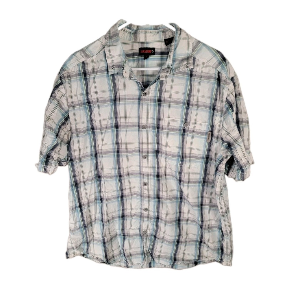 Wolverine Shirt Mens XL Plaid Short Sleeve Button Up Work Casual 100% Cotton